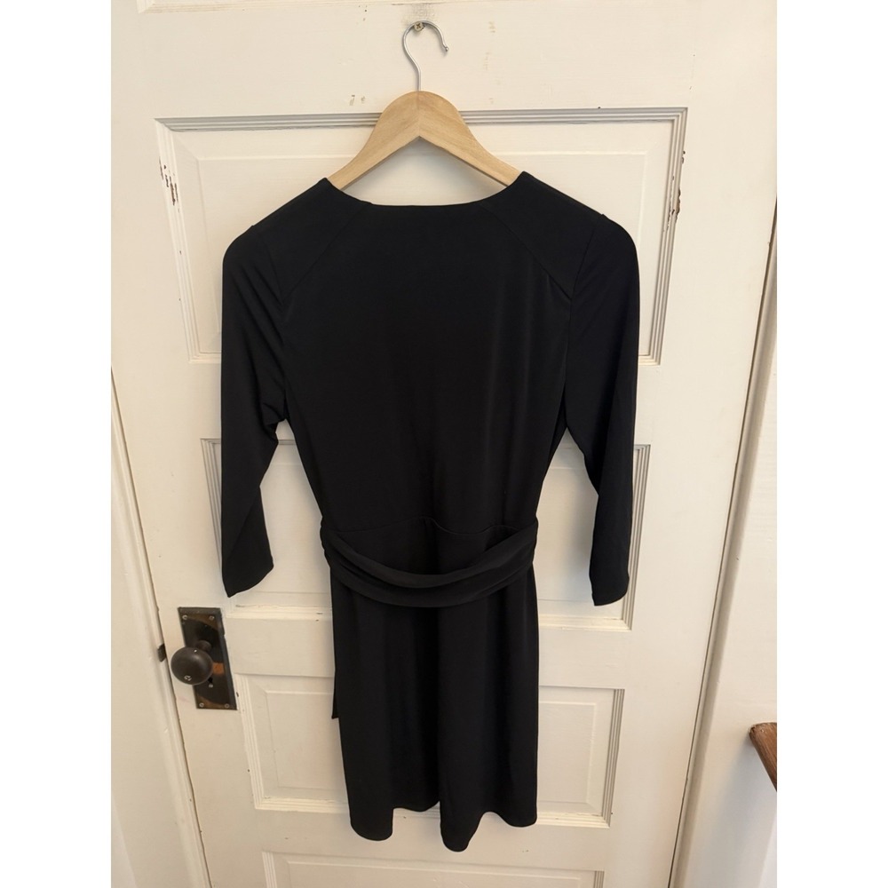 White House Black Market Women's Black Faux Wrap Dress 3/4 Sleeves 4P New $140 - Picture 5 of 5